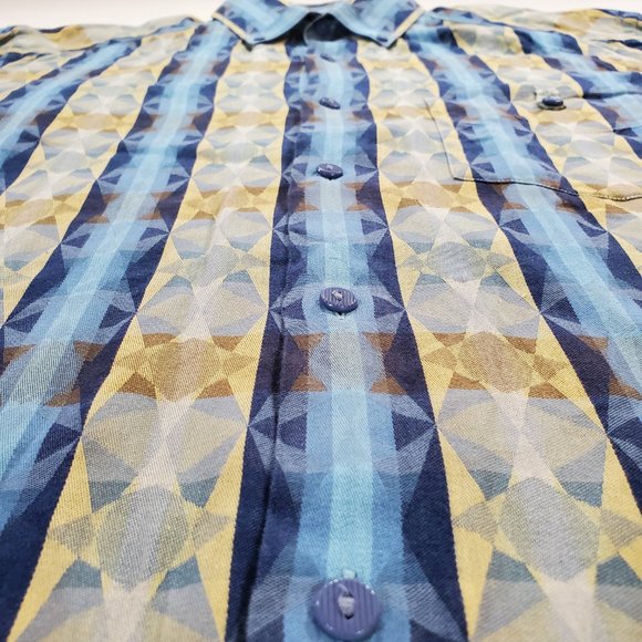 Jhane Barnes Shirt Men Medium Blue Geometric Casual Button Down Designer Vintage - Picture 3 of 16
